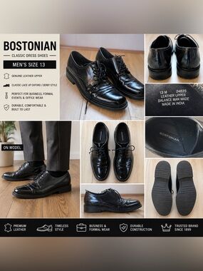 Black Leather Dress Shoes Mens Size 13 Classic Lace Up Oxford Formal Shoes